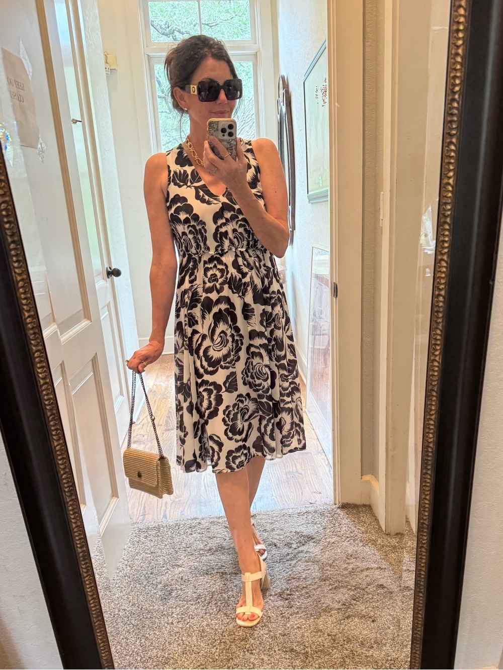 Ann Taylor Navy & White Floral Fit and Flare Dress Fully Lined Sleeveless - Picture 2 of 16